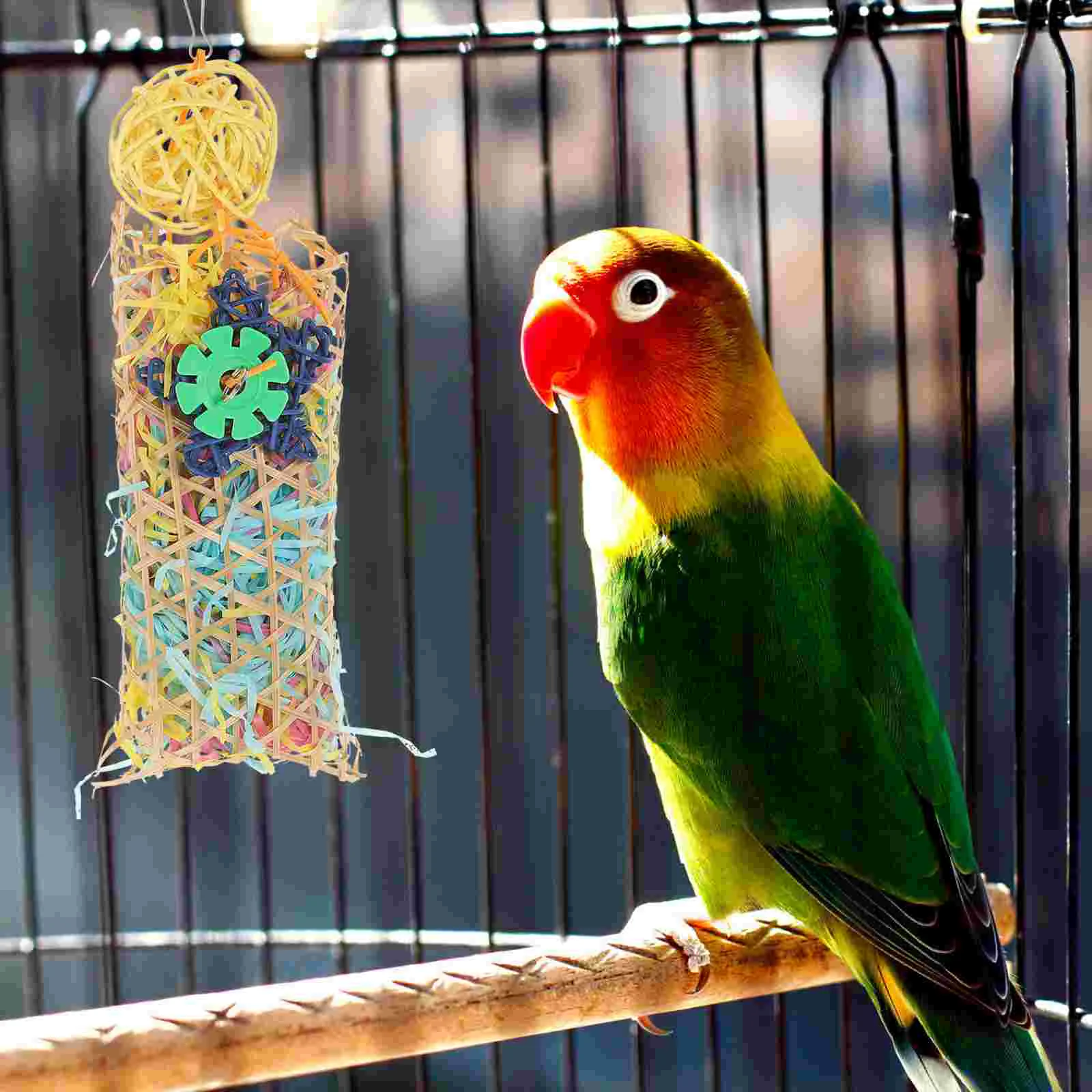 

Birds Toy Parrot Bite Playing Bamboo Weaving Basket Toy Cage Hanging Toy