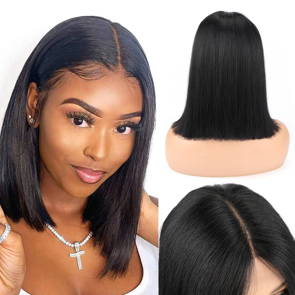 Straight Lace Front Wig Peruvian Hair Bob Lace Frontal Wigs Short Bob Wig 100%Humain Hair Wig For Women Pre Plucked Glueless Wig
