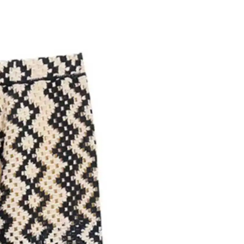 2023 Summer New Trousers Geometric Pattern Crochet Hollow Elastic Waist Straight Pants