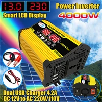 4000w car inverter 12v to 110v 220v transformer converter power inverter dual usb prot solar inverter with voltage display