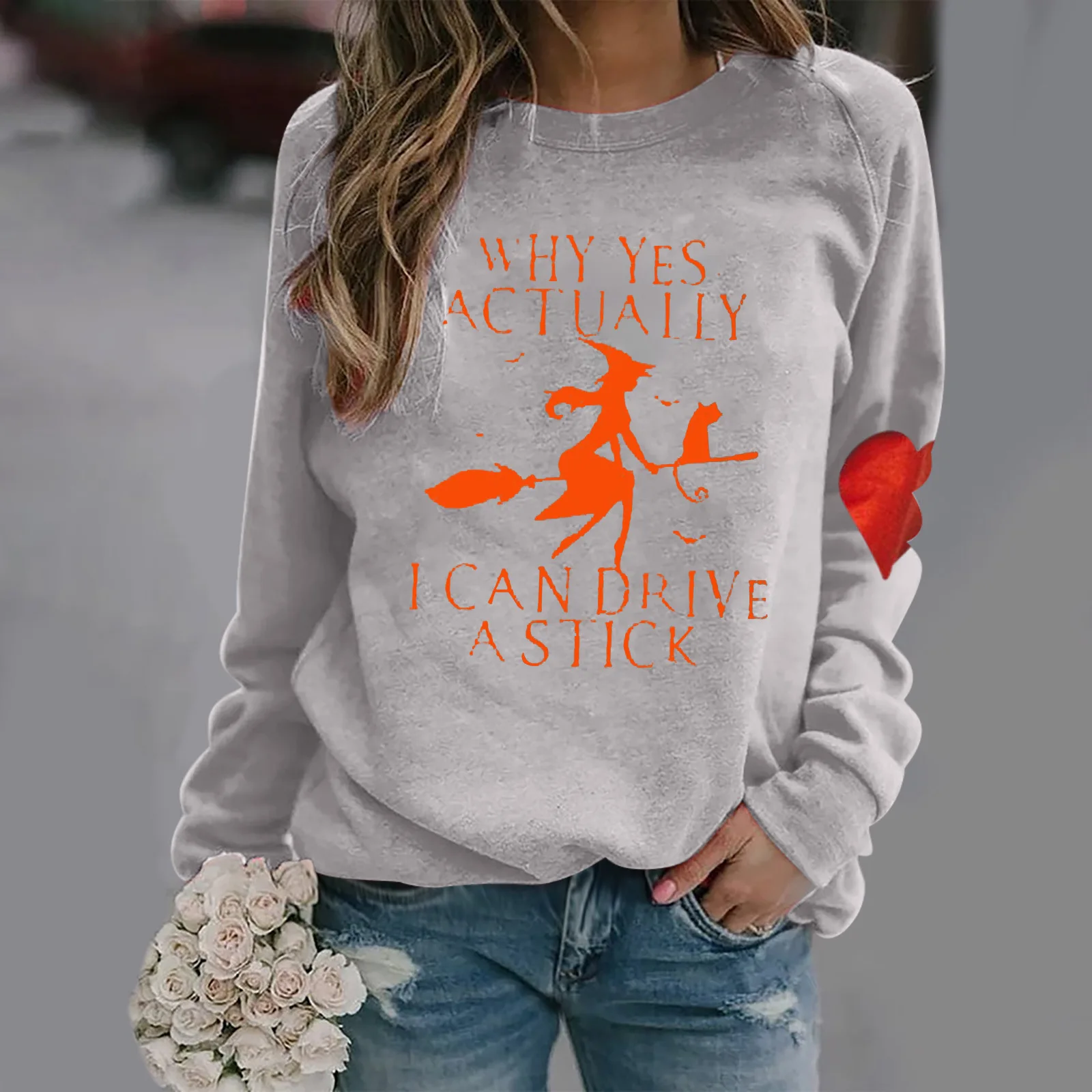 

Autumn Witch Print Halloween Sweatshirt Casual O Neck Loose Long Sleeve Women Hoodies Drop Shoulder Harajuku Loose Pullover Tops
