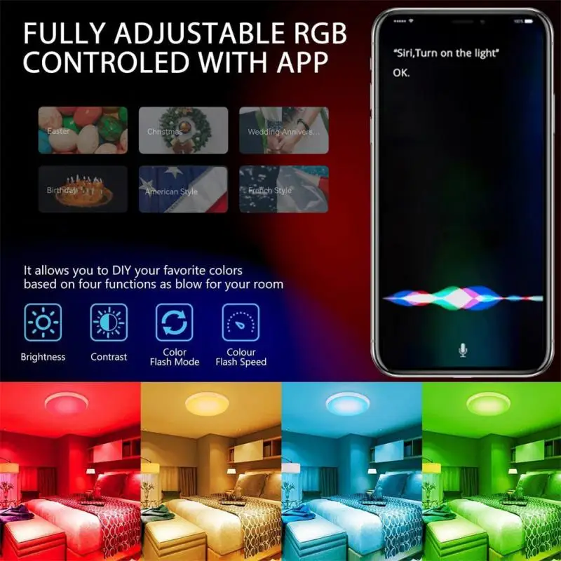 

Светодиодный потолочный смарт-светильник Rgb с регулируемой яркостью и таймером