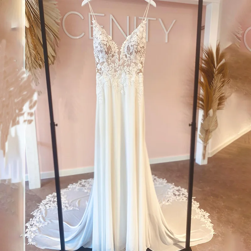 

Sexy A-Line Backless Wedding Dress 2023 Vintage Lace Applique Beaded Off White Tulle Wedding Gowns Trouwjurk Long Bridal Dress