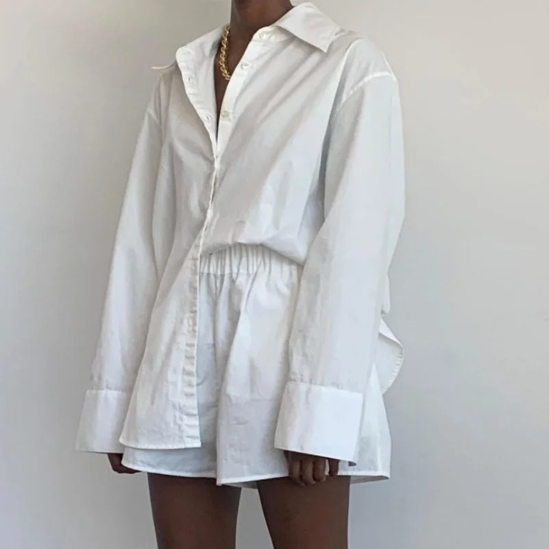 Women's Casual Stripe Home Clothes Long Sleeve Shirt Tops and Loose High Waisted Mini Shorts Pyjamas Two Piece Set Pajamas