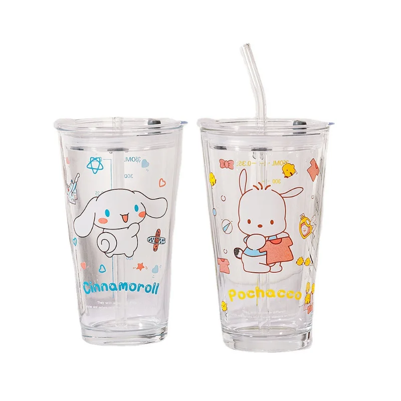 Sanrio Hello Kitty Transparent Water Bottle Kuromi My Melody Ins Reusable Clear Tumbler Milk Beer Cola Juice Cup with Straw Lid images - 6