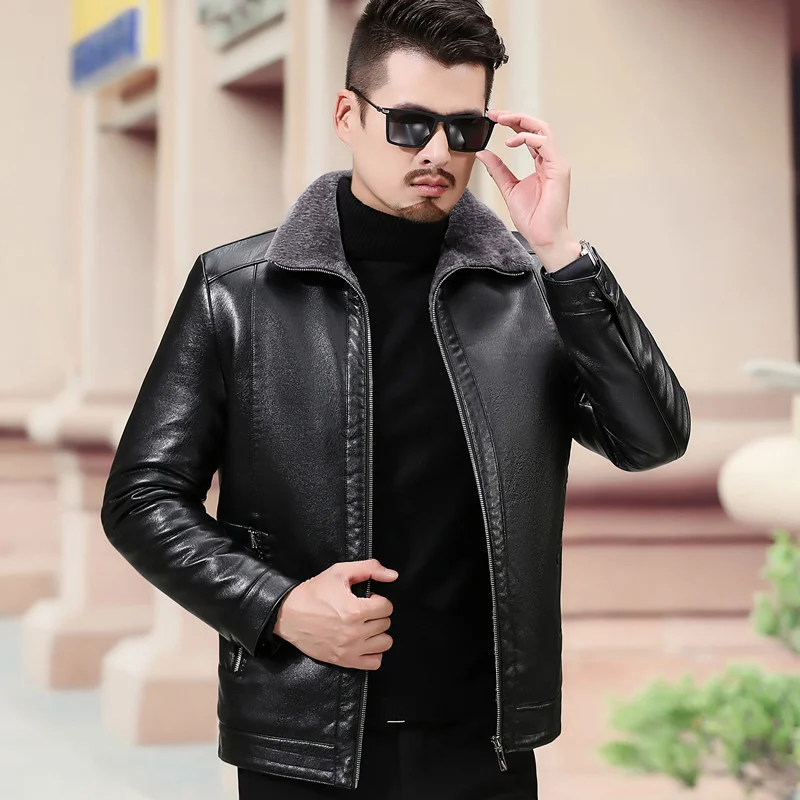 

YXL-605 Natural Leather Jacket Men's Plus Size Fur All-in-One Casual Jacket for Autumn and Winter