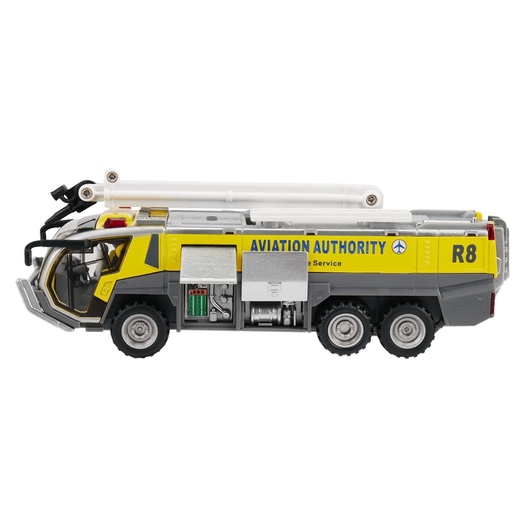 1:32 Airport Fire Truck Fire Engine Electric Die-Cast Engineering Vehicles Car Model Toy with Sound Light Pull Back Gifts,Yellow