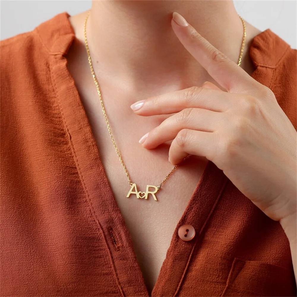 

Two Initials Heart Necklace Custom Double Letter Heart Necklaces For Women Personalized Best Friends Gift Boho Jewelry Choker