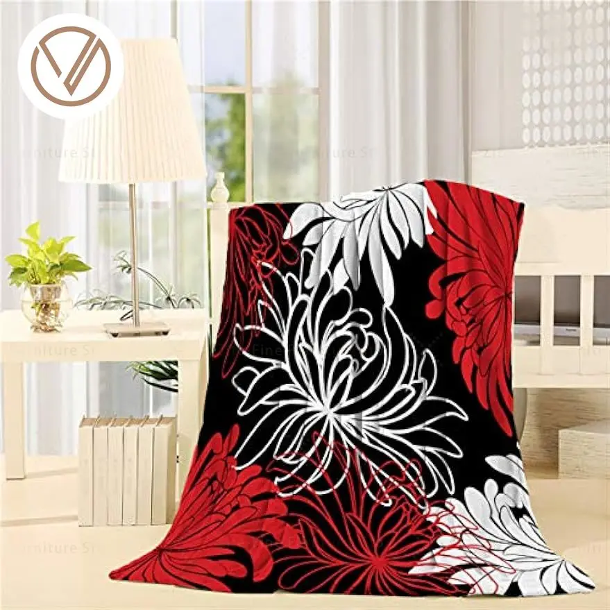 

Мягкое фланелевое одеяло, уютное плюшевое покрывало для кровати с цветком хризантемы, красного, черного, белого цветов, легкий плед для дивана или кровати