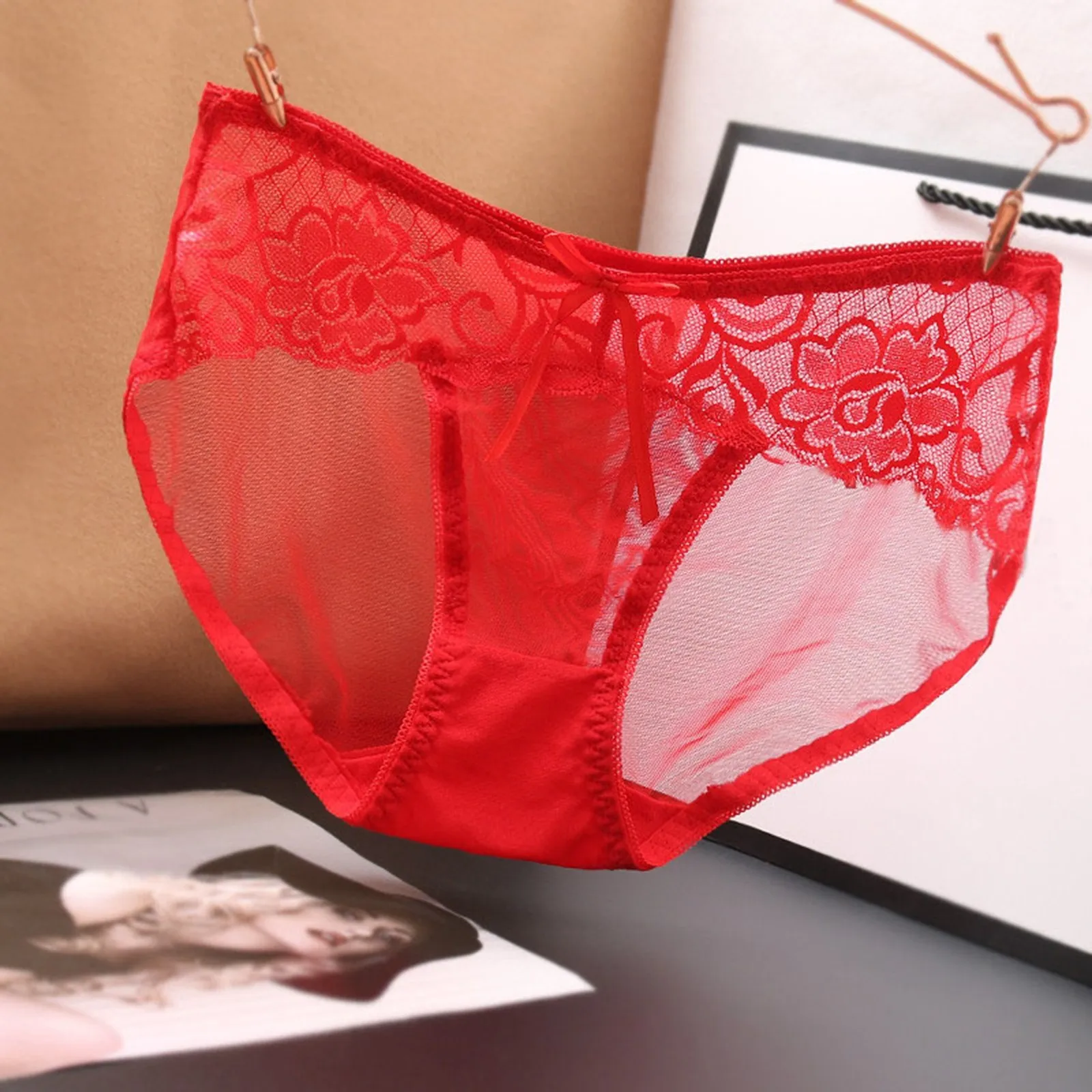 Рождественское нижнее белье женское сексуальное прозрачное кружевные стринги