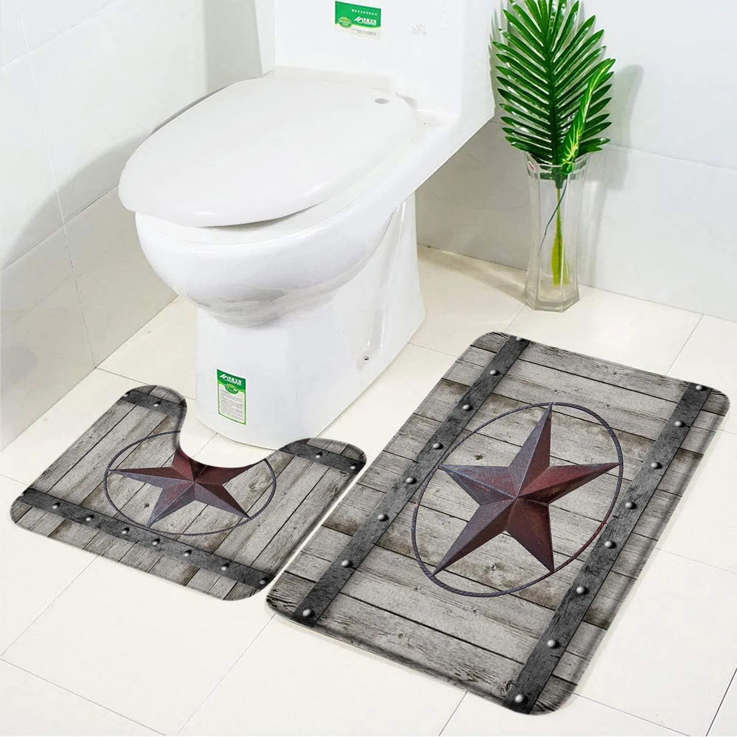 

Набор из 2 предметов, деревянная доска, техасская звезда, коврик для ванной, ферма, деревенский декор, наборы аксессуаров для ванной, нескользящий напольный коврик, маленький ковер, U-Образный Коврик