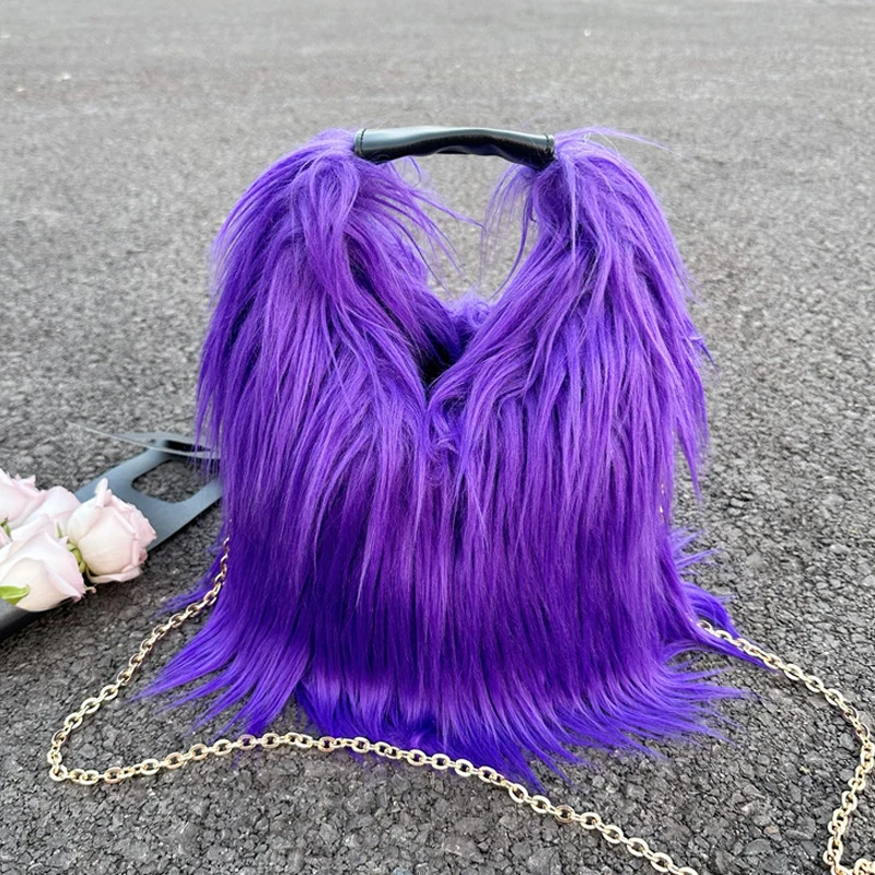 

Japan Style Hobos Plush Bags For Women Luxury Designer Handbags And Purses 2023 New In Faux Fur Artificial Wool Chain Messenger