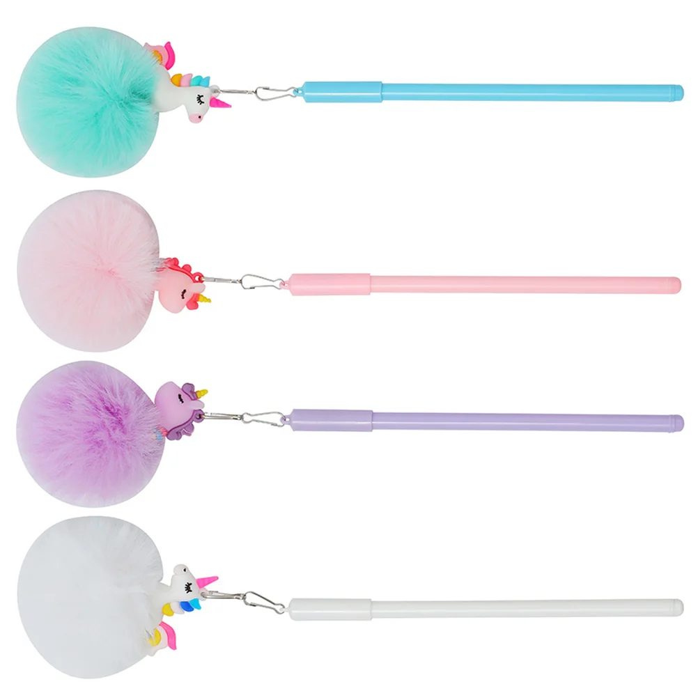 

4Pcs Signature Pens for Office Cartoon Unicorn Pens Fuzzy Balls Pendant Pens Kids Writing Pens