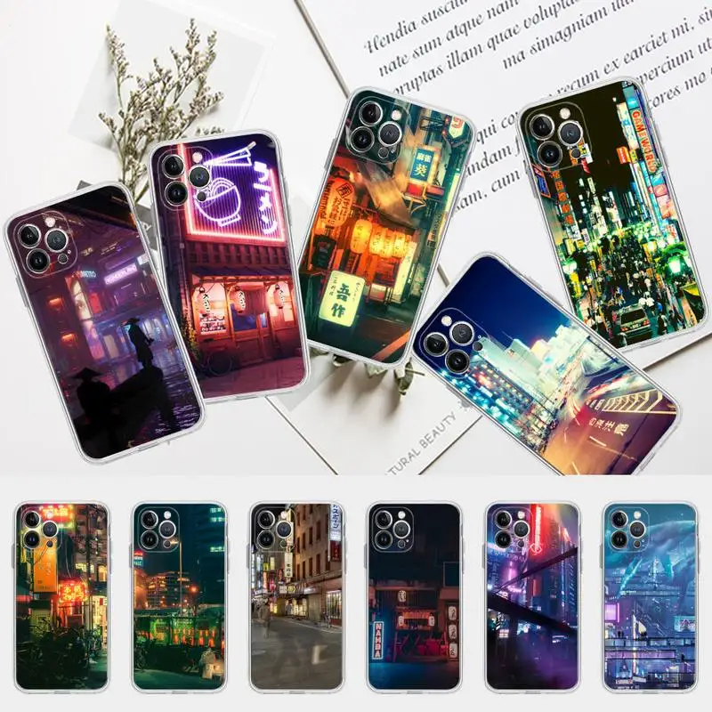 

Japanese Neon Phone Case Silicone Soft for iphone 14 13 12 11 Pro Mini XS MAX 8 7 6 Plus X XS XR Cover