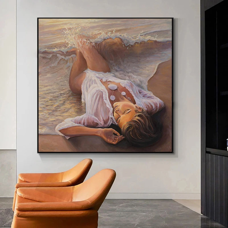 

Картина на холсте с изображением обнаженной женщины, плакаты и принты с волнами, современная картина на стену для галереи, гостиной, домашни...