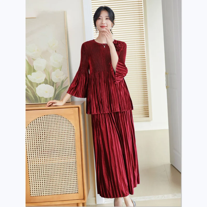 Женский комплект из 2 предметов осенний модный бархатный эластичный топ Miyake с