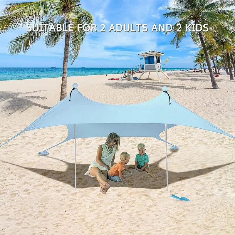

Family Beach Awning Ultralight Sun Shade Tent With Sandbag UPF50+ UV Portable Beach Canopy