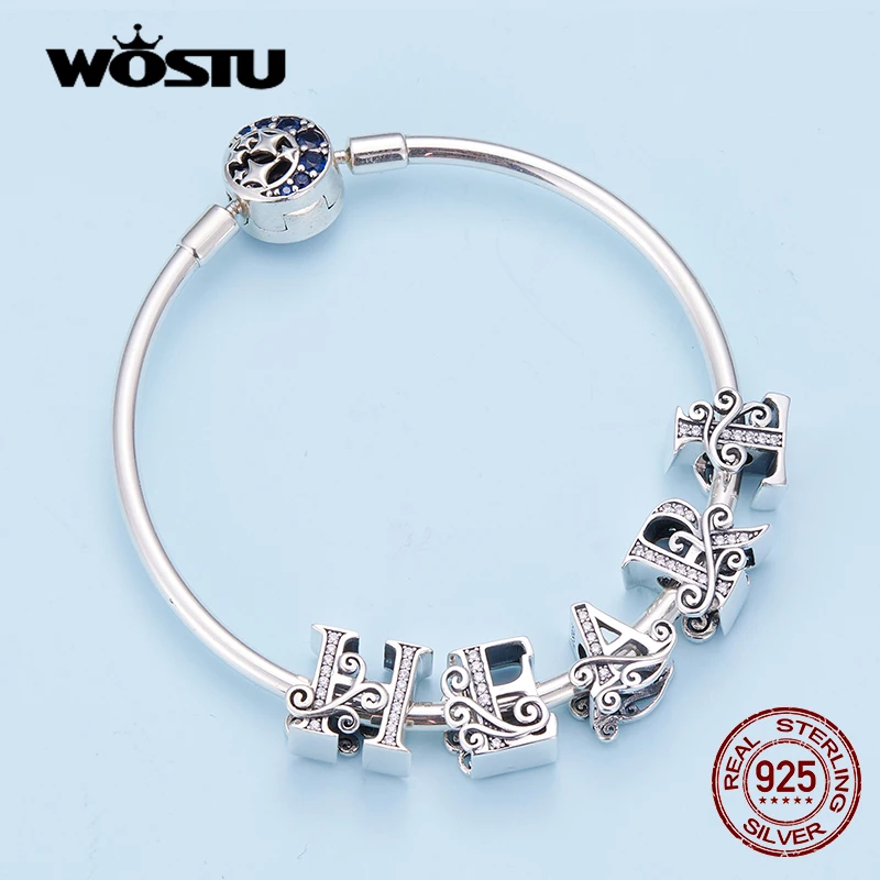 Женский браслет WOSTU из стерлингового серебра 925 пробы с 26 буквами сверкающие
