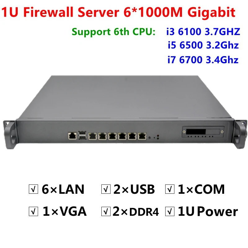 Firewall Appliance Intel Core i5 6500 3.2GHZ pfSense Hardware Firewall 1U Rack Case 6*Intel 1000M LAN ports