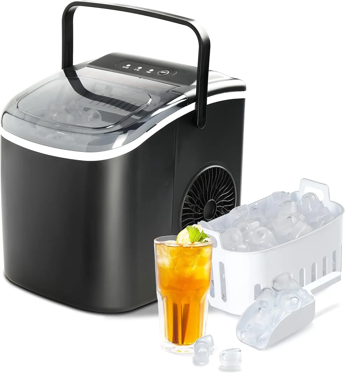 

Ice Maker Machine, 9 Ice Cubes Ready in 6 Mins, 26lbs Ice/24Hrs, with Scoop & Basket, Self-Cleaning Function, for Home Kitch