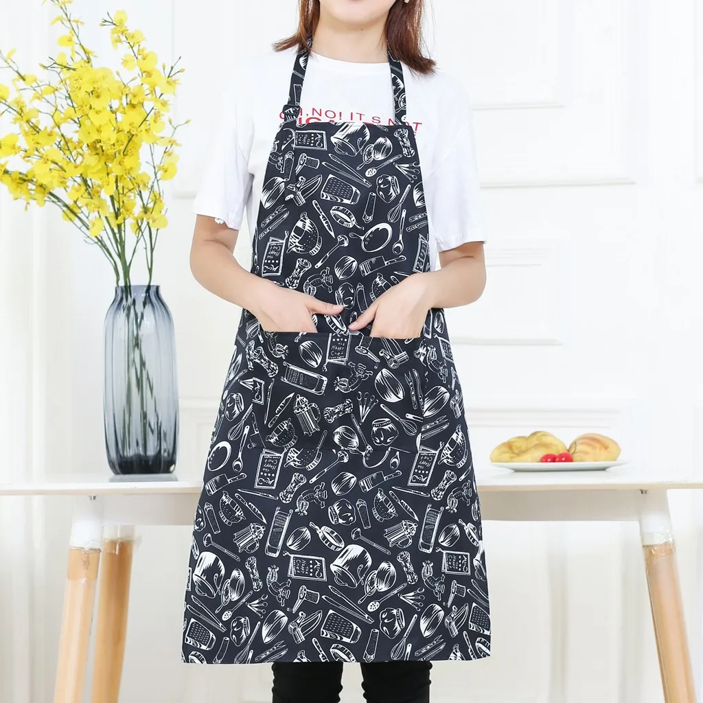 

Long Sleeve Black Dress Casual Women Chef Apron Bib Apron Casual Kitchen Pocket Restaurant Print Dress Cooking Knit Dress Fall