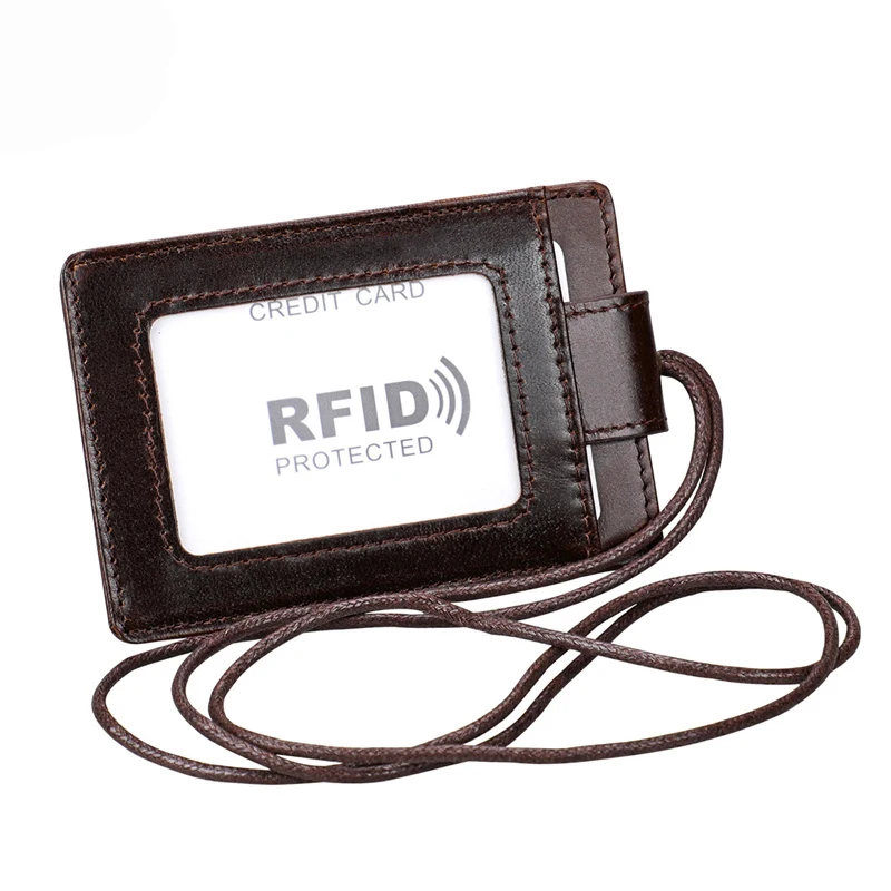 

RFID Genuine Leather Chest ID Credit Card Holder Employee's Card Exhibition Card set Children's Bus Access Card Wallet Purse Bag