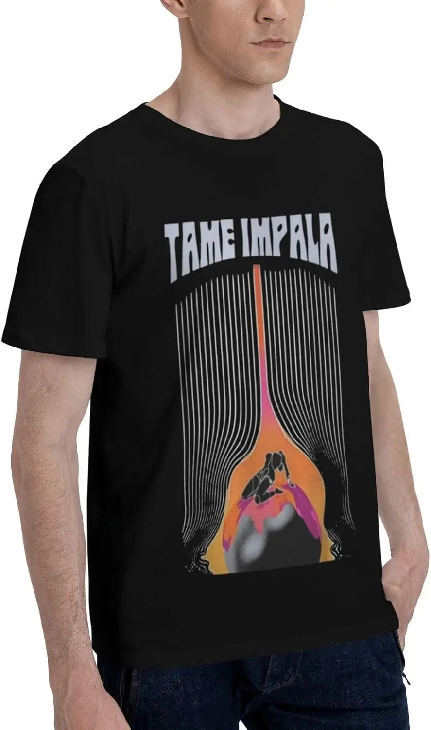 Мужская футболка из хлопка с графическим рисунком и круглым вырезом коротким