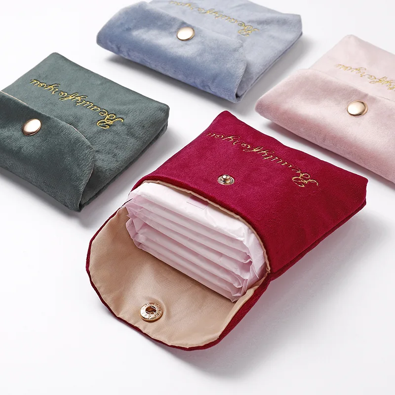 

Cosmetic Bags Cute Sanitary Napkin Storage Bag Small Travel Packing Earphone Card Lipstic Organizer Bag Pouch Embroidered Letter