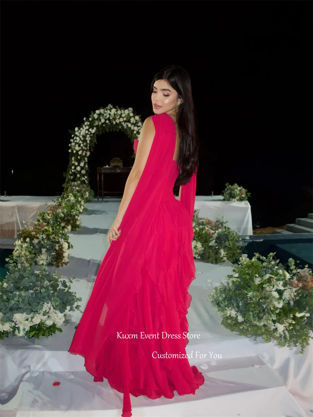 Фото Вечернее платье Kuxm Sweetheart A Line Mermaid без рукавов из шифона, элегантное, в пол, Vestido De Festa, на заказ №2