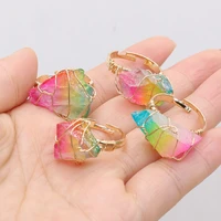 colorful natural crystal stone rings irregular wire wrap healing rough stone gold color resizable quartz ring for women gift