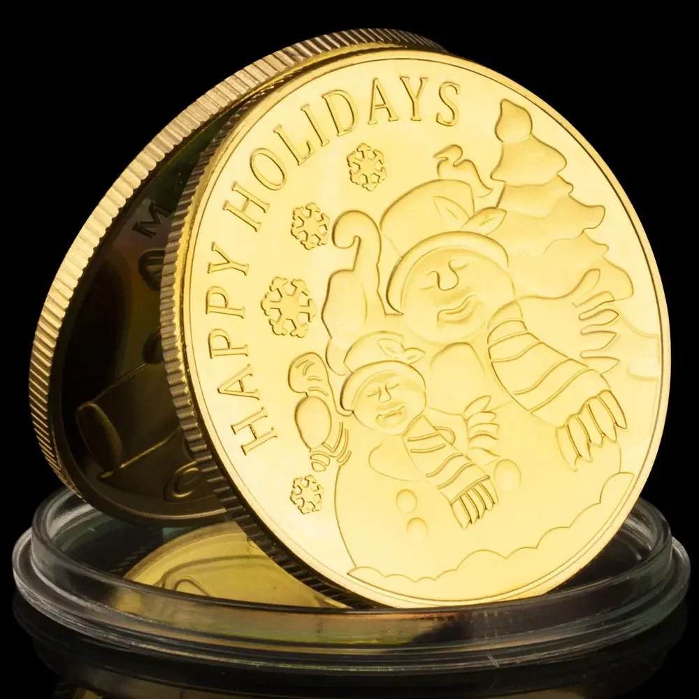 Happy Holiday Merry Christmas Souvenirs Coins Golden Plated Xmas Gift Santa Claus Wishing Coin Creative Present
