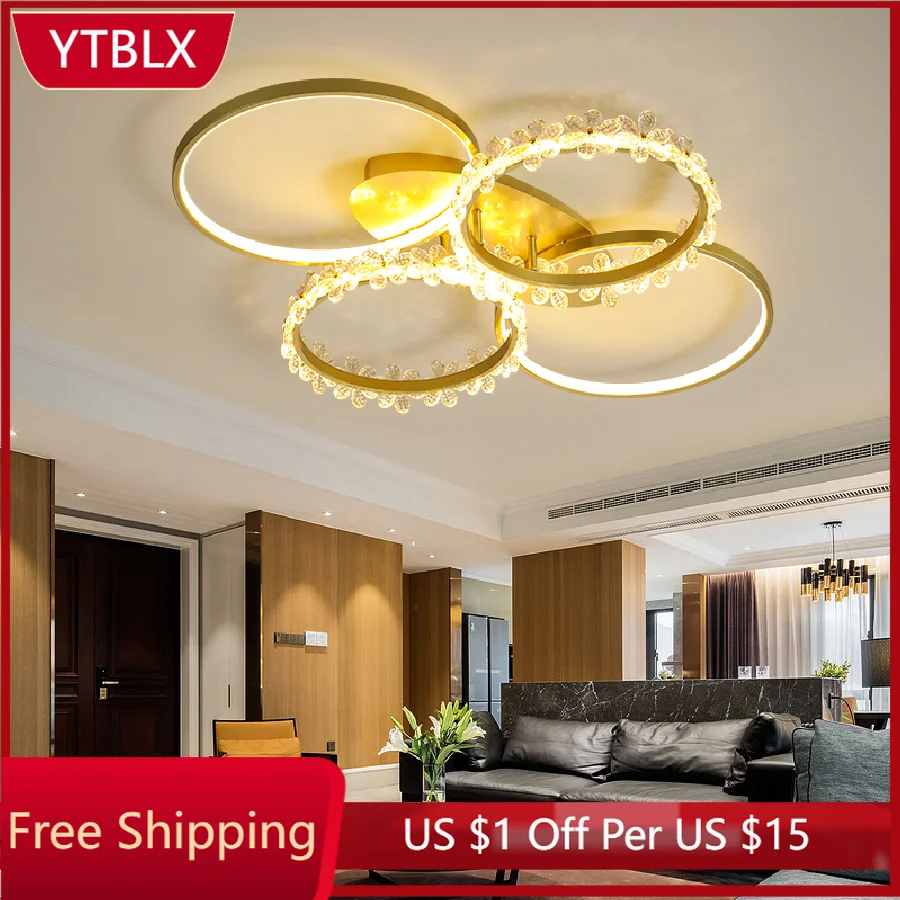 

Luxury LED ceiling chandelier crystal bedroom guest dining room modern American minimalist metal low-rise small apartment