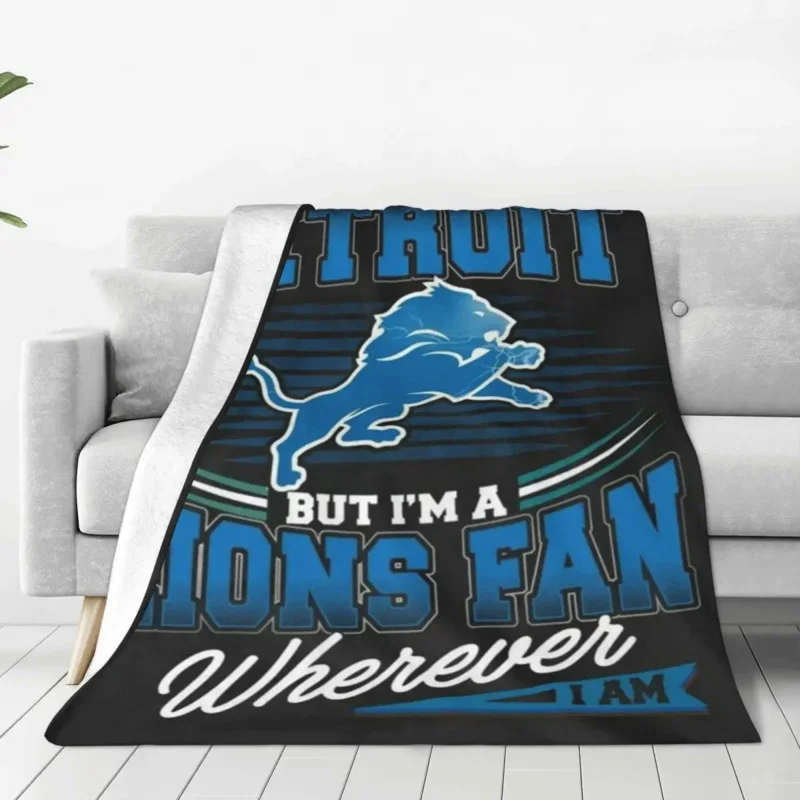 

Warm Soft Blankets Office Detroit Lions Throw Blanket American Football Blue Logo Flannel Bedspread Bed Graphic Sofa Bed Cover