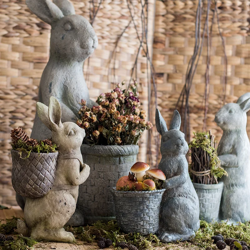 Resin Rabbit Pot Decorated Retro Do Old American Country Plant Pots Indoor Courtyard Balcony Ground Cachepot For Flowers