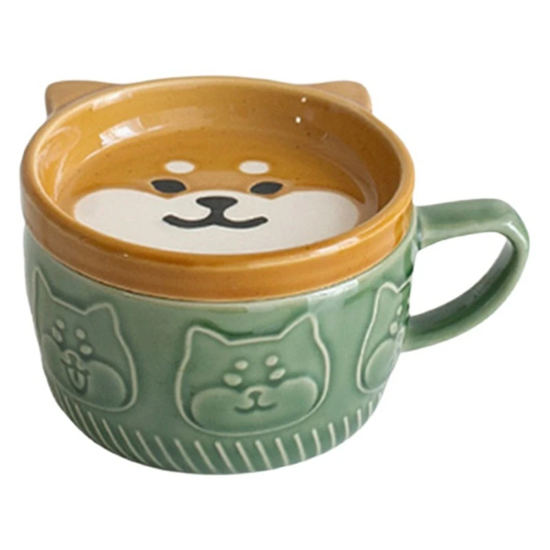 

Japanese Cute Mug Creative Ceramic Shiba Inu Panda Coffee Cup With Lid Home Couple Milk Breakfast Cup Water Cup