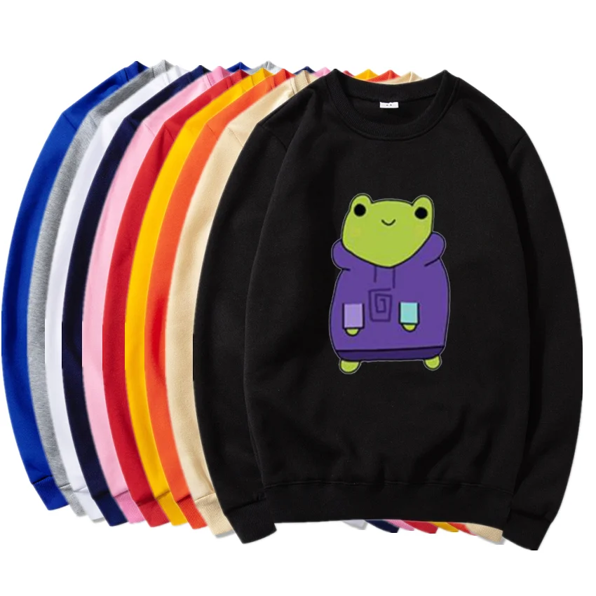 Harajuku Sad Tearing Frog Print Sweatshirts Comfortable Casual Clothes Warm Brand Men Hoodie Oversize Winter Men'S Hoodies