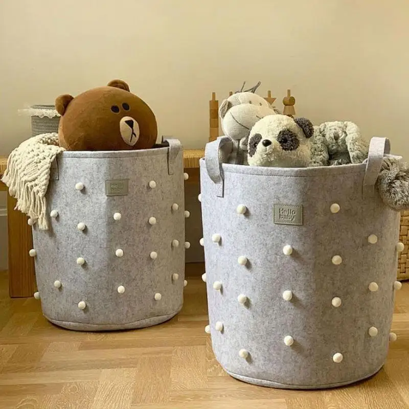 

Dirty Laundry Basket With Handle Round Waterproof Organizer Bucket Clothes Toys Large Capacity Home Storage Basket