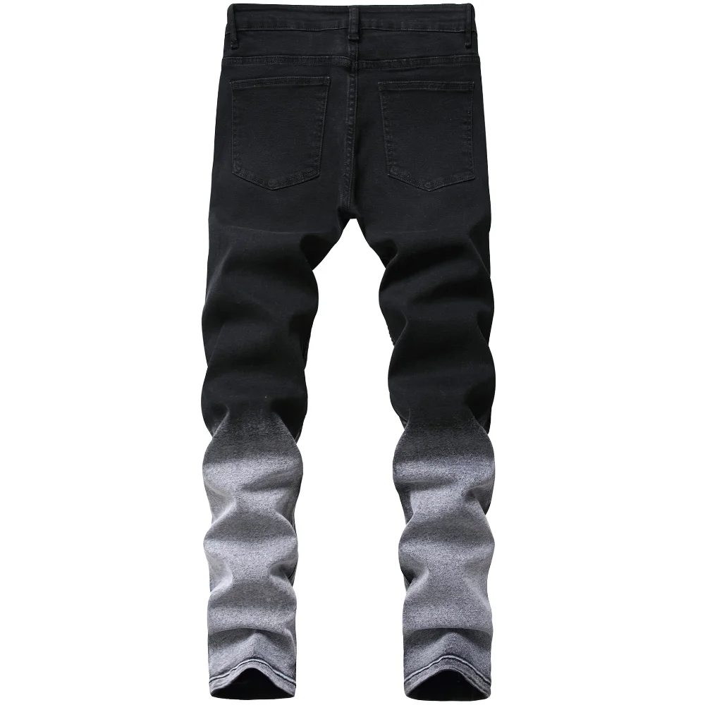 Spring Autumn New Men's Jeans Pleated Motorcycle Black Small Straight Slim Denim Pants Pleated Moto Trend Full Length Trousers