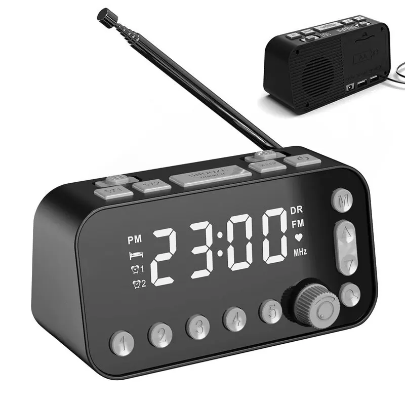 Portable Digital Broadcasting Radio LED Screen Desktop Alarm Clock Dual USB Charging Port DAB FM AM Radio Antenna Radio receiver