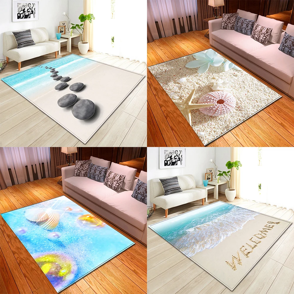 

Customizable Living Room Rug Seaside Pattern Corridor Balcony Bedside Cushion Hall Sofa Rug Family Bedroom Children's Decoration