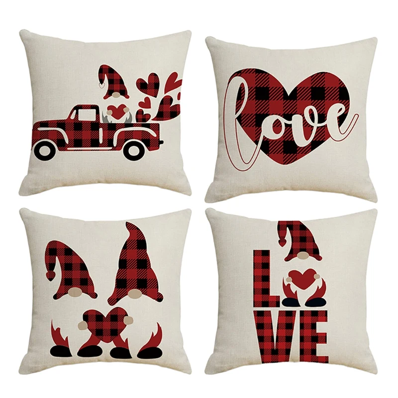 

LBER Cushion Cover Valentines Day Decorative Pillowcase Couple Imitation Flax Pillowcase Living Room Sofa Home