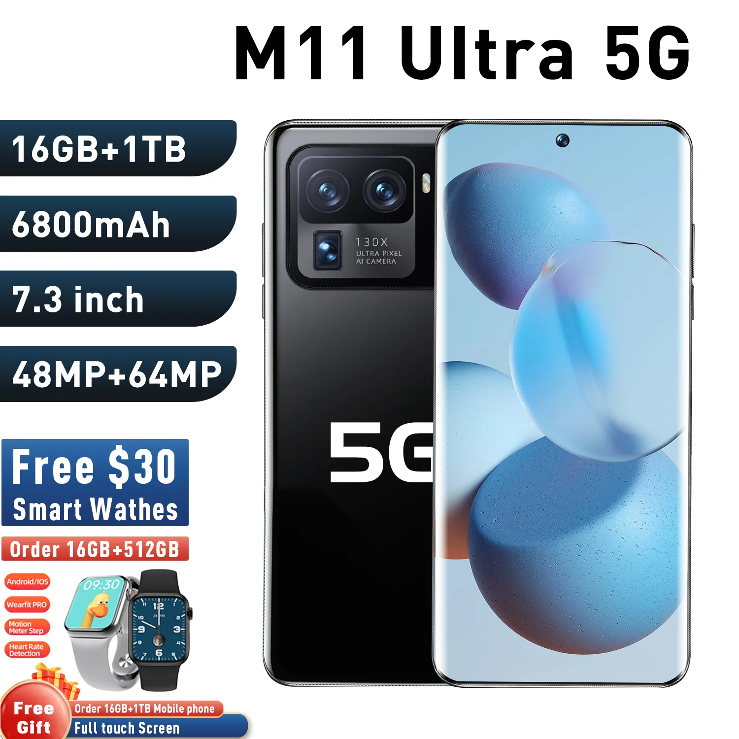 Смартфон Xioami M11 Ultra 16 ГБ + ТБ Android 6800 мАч Qualcomm Snapdragon 888 4G/телефон с двумя картами