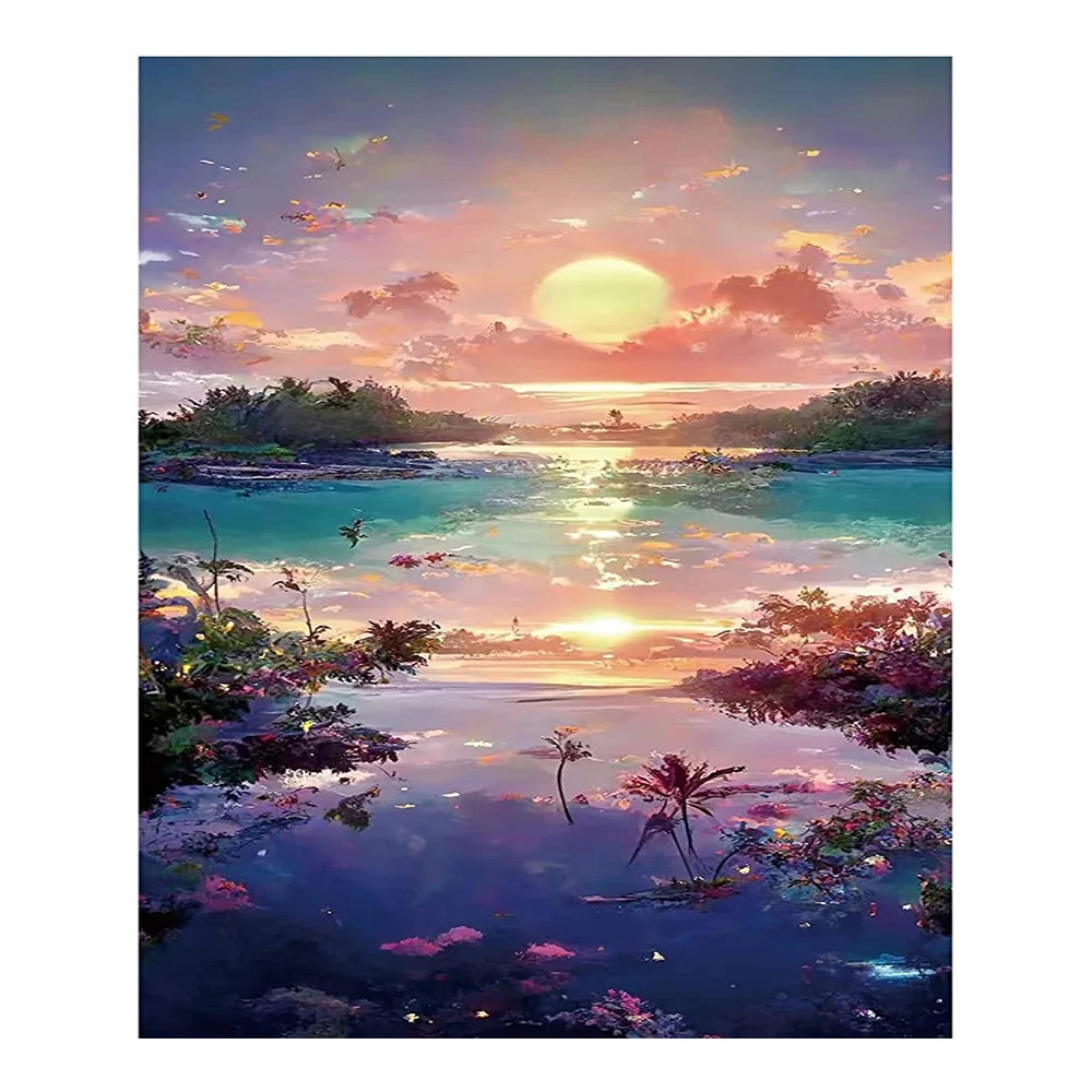 

Алмазная 5D картина LZAIQIZG, Набор для вышивки крестиком с цветами, озерами, квадратами, круглыми стразами, картина для украшения дома