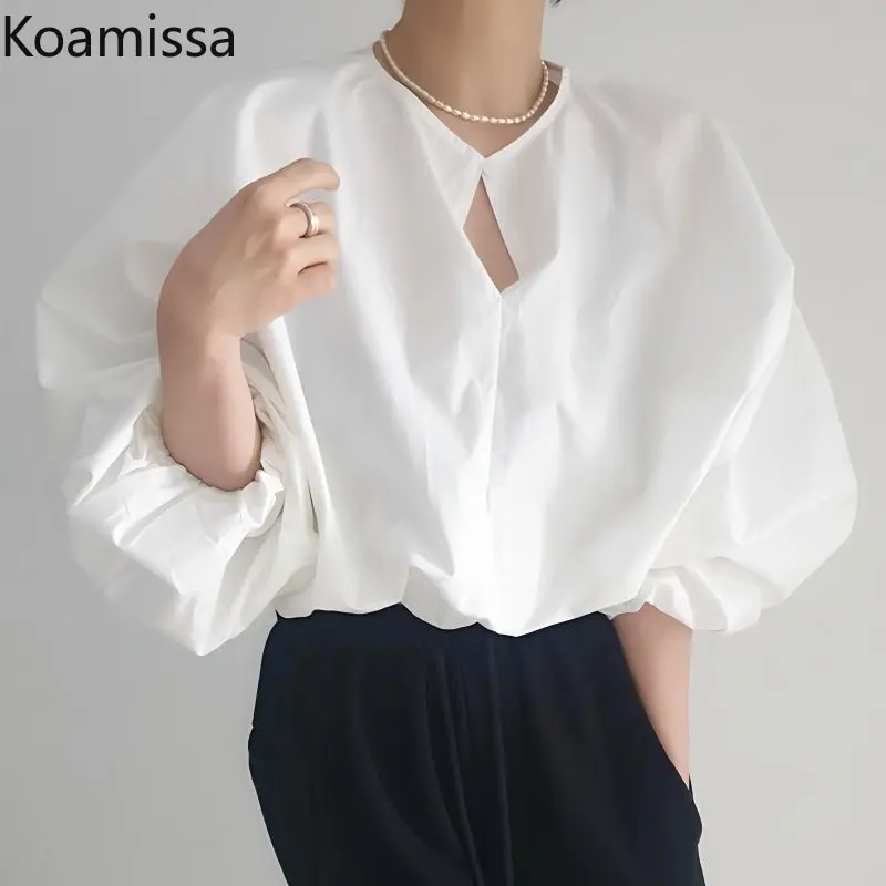

Koamissa fashion women solid blouse thin ladies long lantern sleeve summer shirts chic korean causal loose femme blusas de mujer
