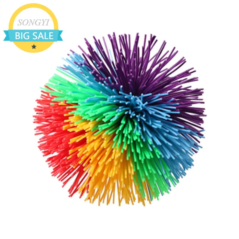 

1Pc Rainbow Fingertips Sensory Bouncy Ball Stringy Balls Great Sensory Fidget Toys Rainbow Pom Rubber Fur Ball Random Color