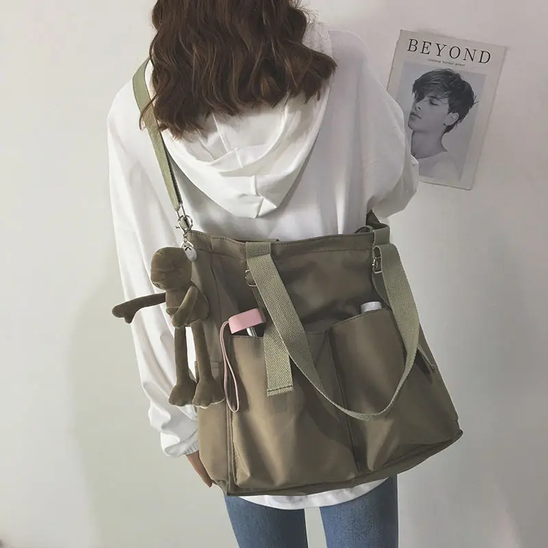 

Waterproof Bag Large Capacity Canvas Bag Female Messenger Korean Student Harajuku Japanese One-shoulder Large Bag Tote Bag