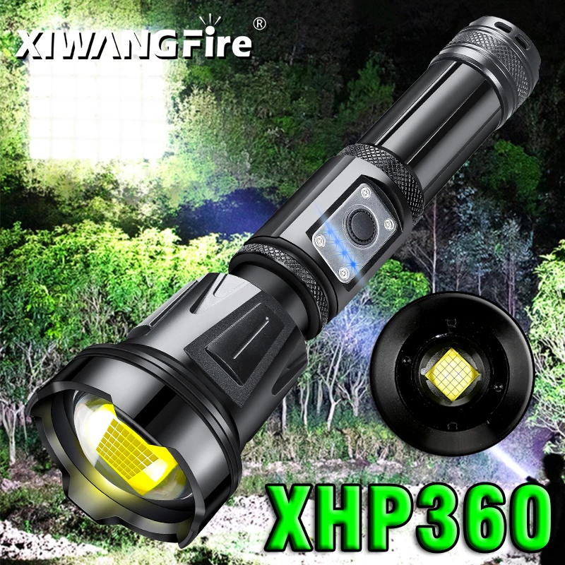 

New XHP360 Most Powerful LED Flashlight Torch USB Rechargeable Tactical Flash Light 18650/26650 Waterproof Zoomable Torch