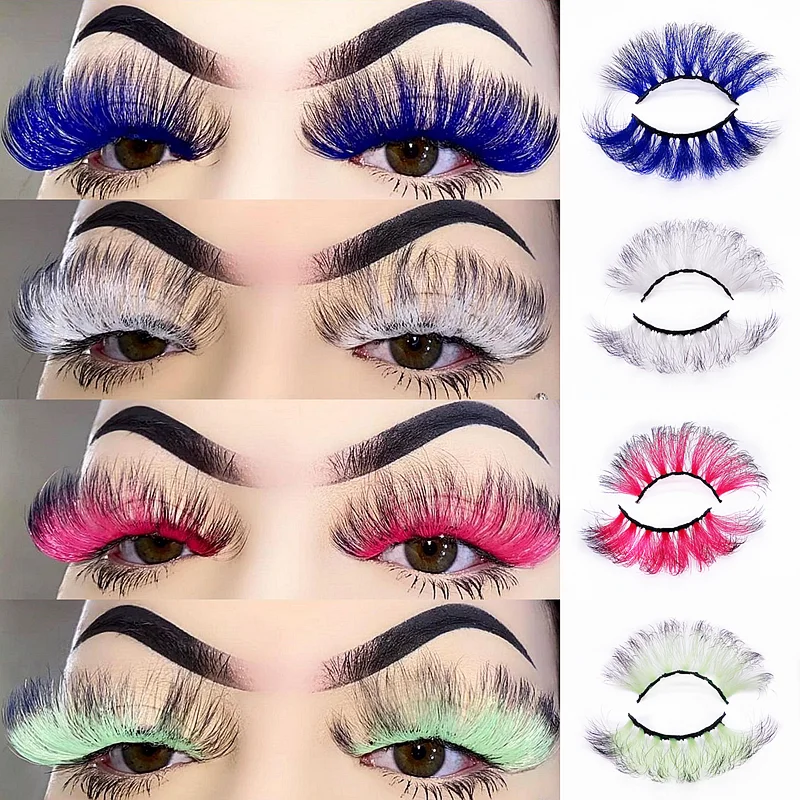 

Gradient Red Green Blue Purple Color Eyelash Extension Individual Faux Mink fluorescence False Eye colored Lashes Makeup Tool