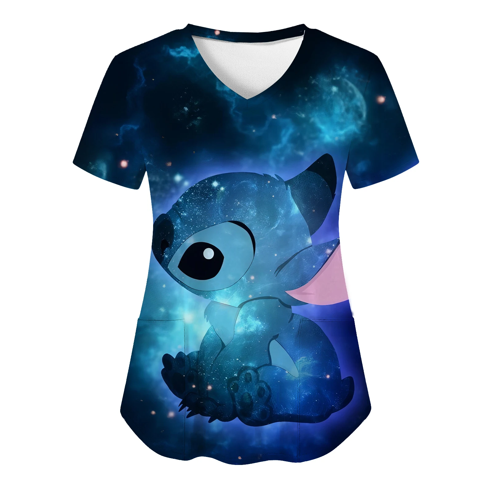 T-shirt Disney pour femmes vêtements d'été chemises à col en V hauts poches uniforme d'infirmière d'hôpital