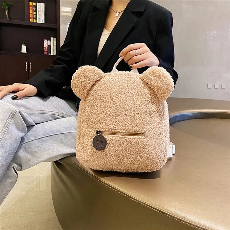 

Portable Children Travel Shopping Rucksacks Casual Autumn Winter Lamb Fleece Women's Bagpack Cute Bear Shaped Shoulder Backpack